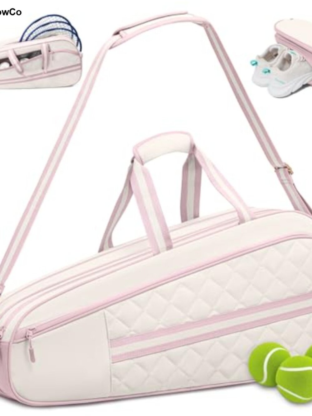 Quilted Tennis Racket Bag Holds 6 Rackets Shoe Compartment Insulated